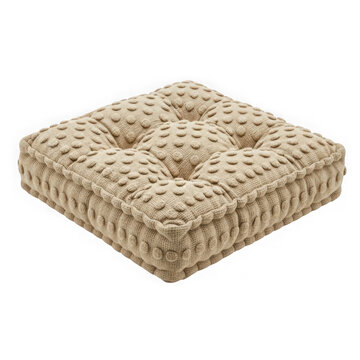 Tufted square floor cushion with textured woven fabric