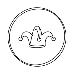 Simple line drawing of a jester hat inside a circle