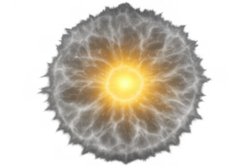 Energy ball emitting light, abstract power sphere with radiating plasma effects, glowing aura on transparent background