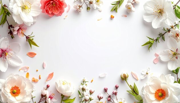 Colorful spring floral border ideal for greeting cards, promotions and seasonal announcements.