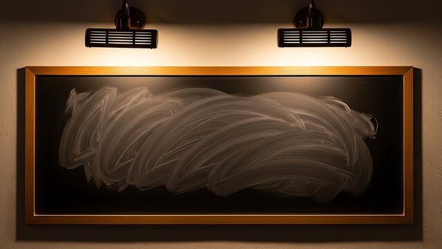 Blank chalkboard with smudged chalk and warm lighting for education or design