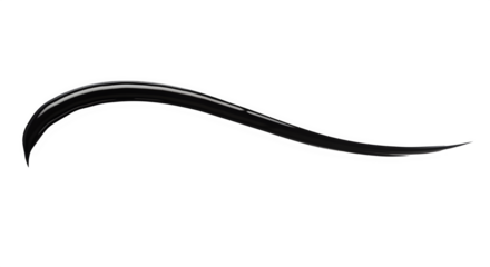 Elegant black liquid eyeliner stroke swatch isolated on transparent background for makeup design