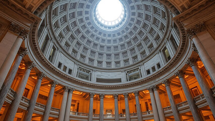 A breathtaking architectural masterpiece, where light gracefully illuminates the grand dome's intricate design, whisking the observer into a realm of timeless beauty and majestic structure