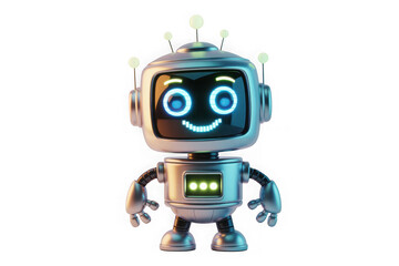 Fototapeta premium Cute cartoon robot with big eyes and a friendly smile on a white background character isolated on a transparent background