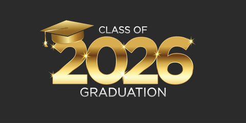 Elegant Class of 2026 Graduation Banner with Gold Text and Modern Celebration