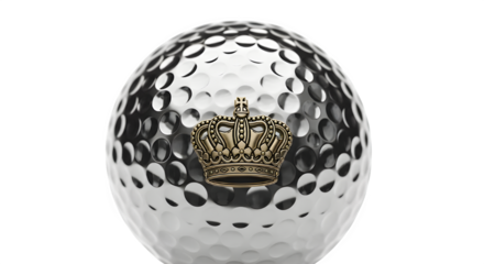 Luxury golf ball with ornate golden crown emblem isolated on transparent background