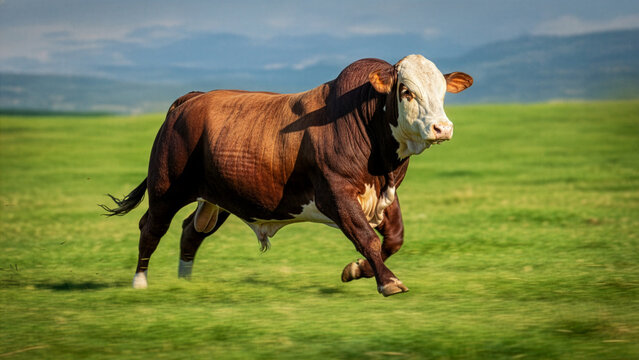 Purebred Braford Bull in Livestock Farming Environment