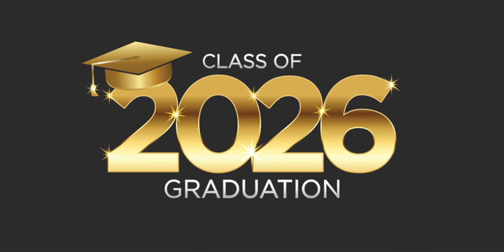 Elegant Class of 2026 Graduation Banner with Gold Text and Modern Celebration