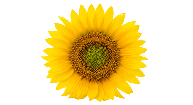 Close up of a bright yellow sunflower head isolated on transparent background
