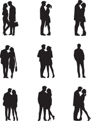 Lovely Couples Standing Silhouette set vector on white background