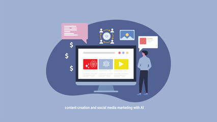 Mobile user browsing dynamic content with AI-powered social media marketing and content development tools
