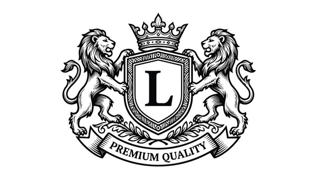 Elegant Heraldic Emblem with Lions and Crown: Premium Quality Design.