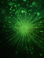 Fototapeta premium radial green glowing rays with bokeh circles on dark gradient background for big data visualization and green tech wallpaper