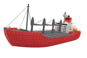 Red cargo ship isolated on transparent background