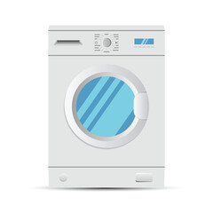 Realistic washing machine in flat style on white background