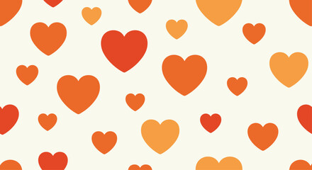 A seamless pattern of orange and red hearts on a light cream background.