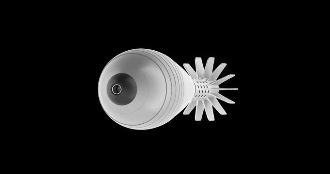 Mortar shell, bomb rotation animation seamlessly loopable. 3D rendering isolated on transparent background
