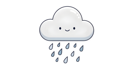 Cute cartoon cloud character raining water drop illustration isolated on transparent background