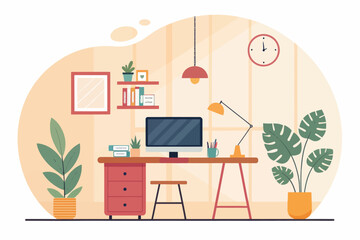 Fototapeta premium Colorful Minimalist Office Workspace Setup Design