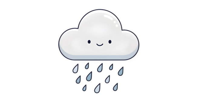 Cute cartoon cloud character raining water drop illustration isolated on transparent background - Powered by Adobe