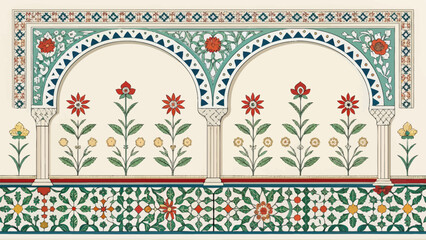Courtyard Wall Tile Pattern Design Vector
