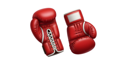 Pair of classic red leather boxing gloves ready for a fight, isolated on transparent background
