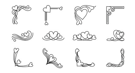 Collection of decorative heart-themed borders and corner elements for design and crafting.
