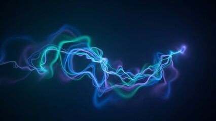 Abstract glowing energy tendrils in blue and green hues light