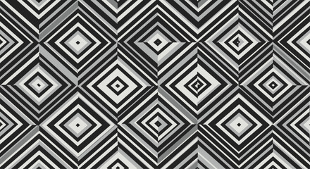 Abstract geometric pattern of black, white, and gray diamonds and stripes.