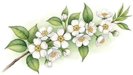Obraz premium Watercolor illustration of white spring blossom branch isolated on white background