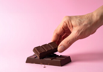 main qui prend du chocolat en tablette