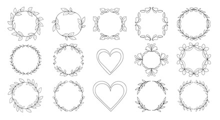Collection of elegant decorative frames and borders with floral and heart motifs for design projects.