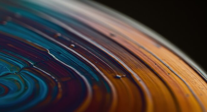 Swirling iridescent colors display an abstract close up of a liquid surface. - Powered by Adobe