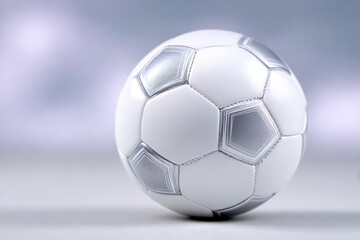 Fototapeta premium Soccer Ball Close-Up: A pristine soccer ball is displayed, featuring a classic design and smooth texture, inviting to play.