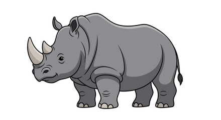 Cartoon Rhino Illustration Wildlife Animal in Grey and White Isolated on White Background