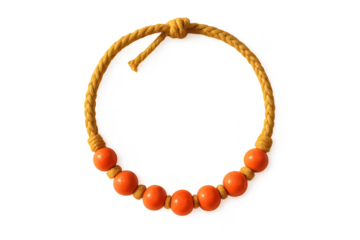 Handmade braided yellow bracelet with orange beads isolated on transparent background