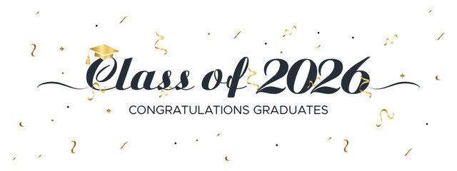 Minimal Elegant Class of 2026 Graduation Banner with Script Text and Clean Style