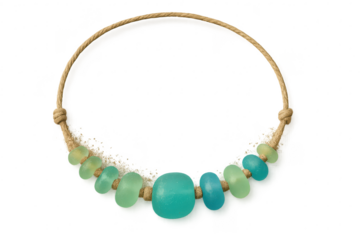 Necklace with sea glass beads isolated on transparent background for design