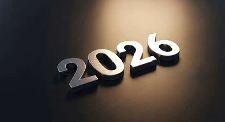 Metallic 2026 numbers on sleek reflective surface.