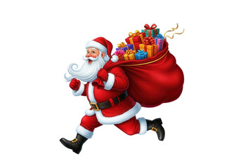 Fototapeta premium Santa claus running with a bag full of presents