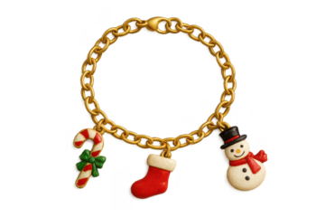 Gold Christmas Charm Bracelet with Transparent Background, Festive Joyful, Isolated