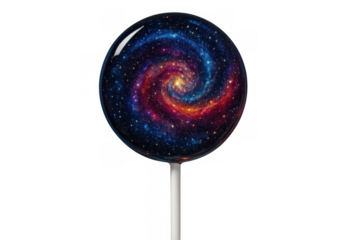 Lollipop with spiral galaxy nebula pattern, cosmos candy confectionary sweet, space universe astronomy dessert