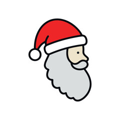 Santa Claus Head Icon with Red Hat and White Beard on White Background