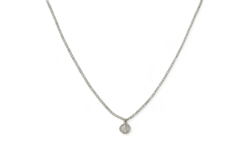Elegant silver necklace with round pendant isolated on transparent backdrop
