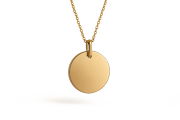 Blank matte gold round pendant necklace isolated on transparent background, jewelry