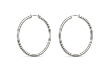 Elegant silver hoop earrings pair, isolated on a clean transparent background.