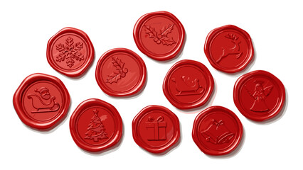 Collection of ten red christmas wax seal stamps