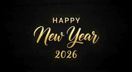 Happy new year 2026 golden glitter celebration text