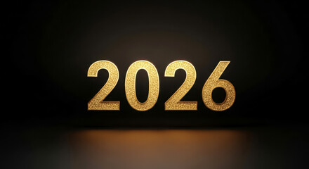 Golden glitter 2026 new year celebration symbol display.