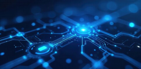 Abstract blue glowing lines and shapes creating a futuristic technology circuit board, telecommunication network image , futuristic, concept